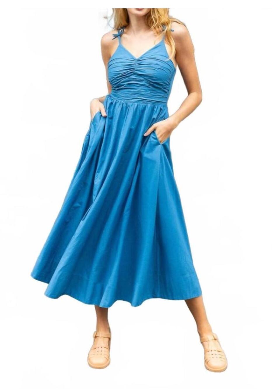 Love The Label Tuckernuck Micah Bow Strap Blue Sapphire Cotton Maxi Dress XS